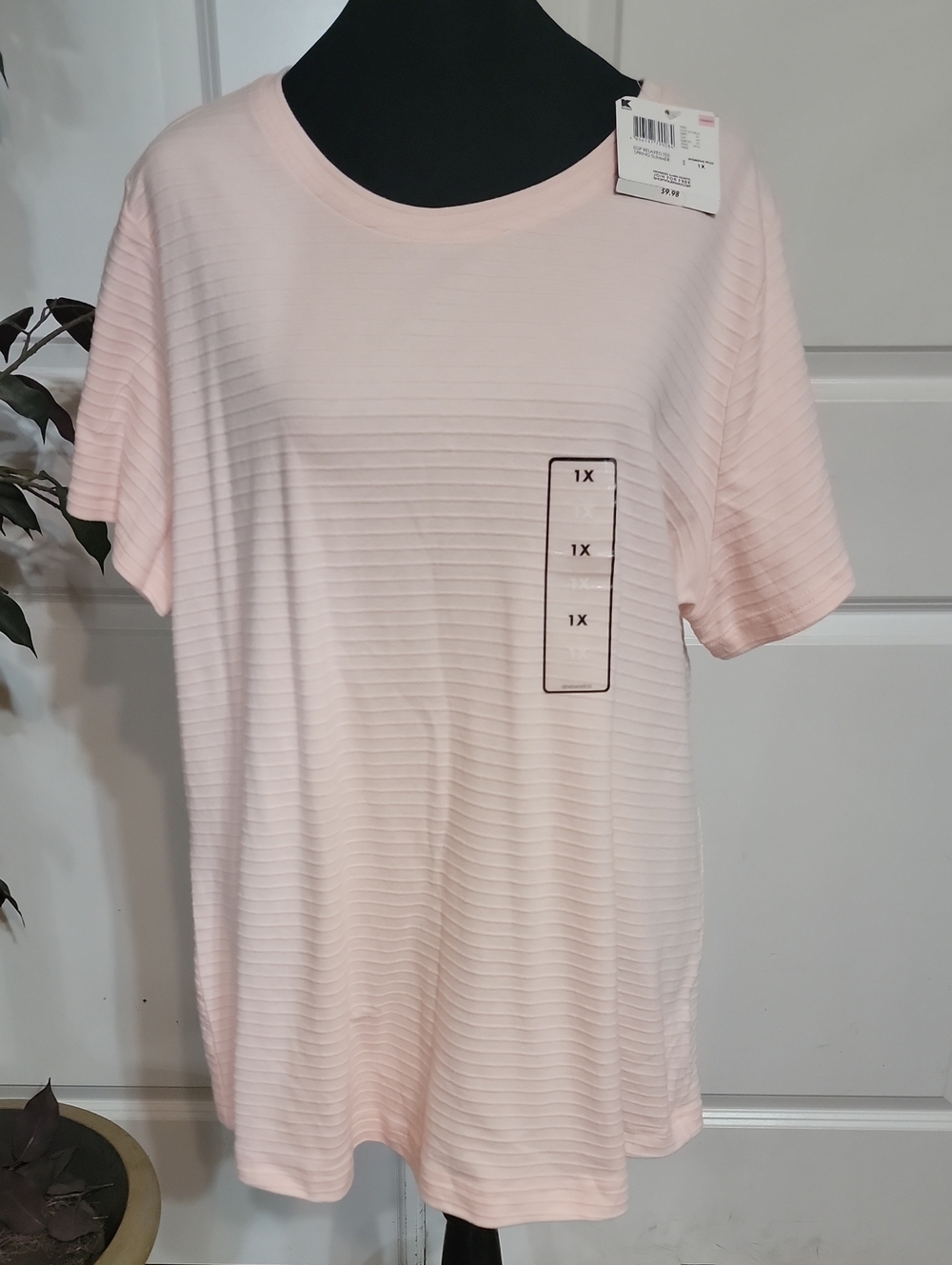Basic Editions Pale Pink Ribbed Short Sleeve Tee